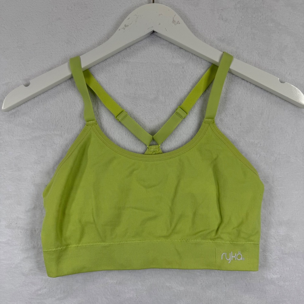Ryka Womens‎ Seamless Ribbed Sports Bra Lime Green Adjustable Straps Medium